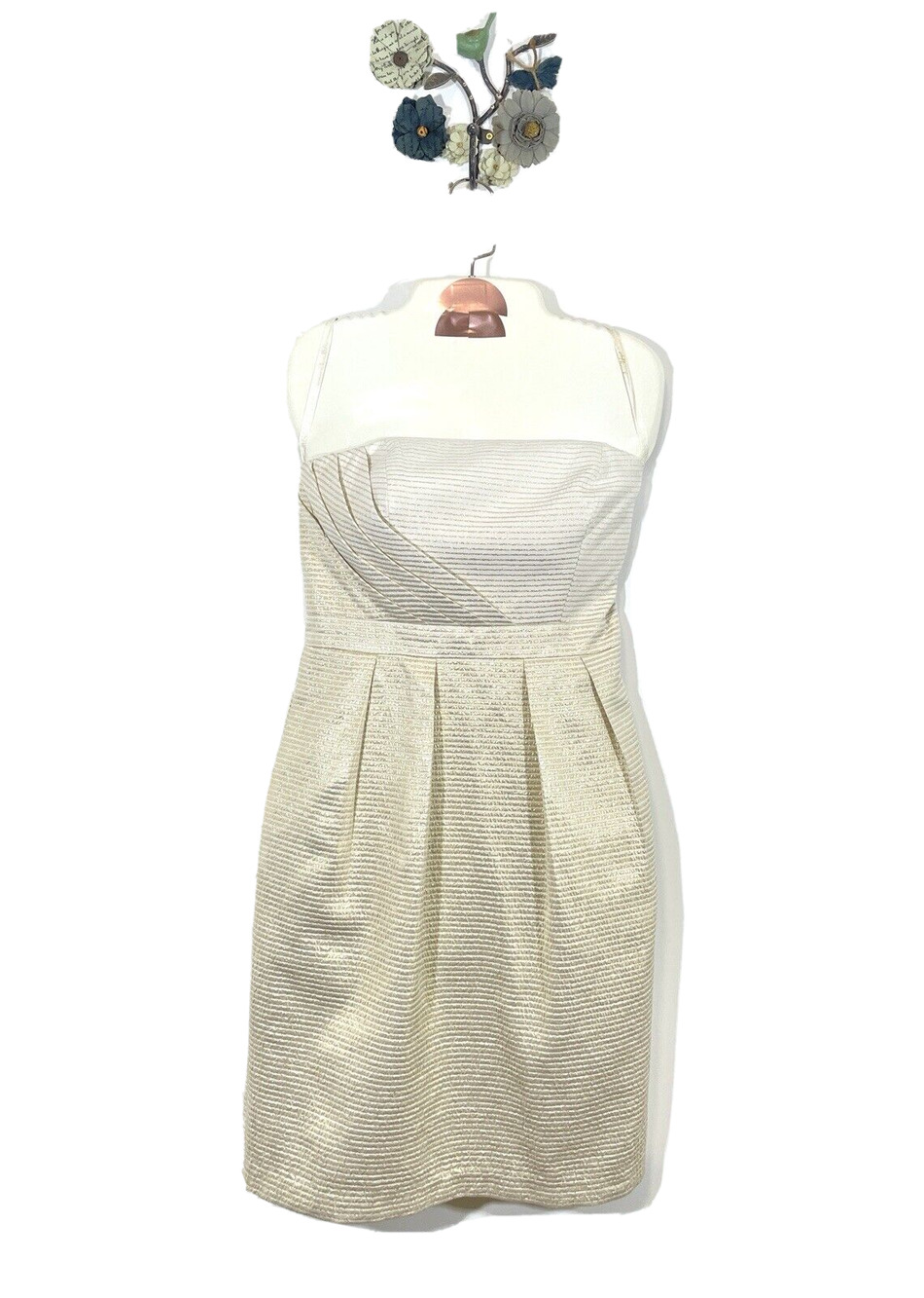 Shoshanna Dress Size 2 Ivory Gold Stripe Strapless Sheath Cocktail Party Pockets